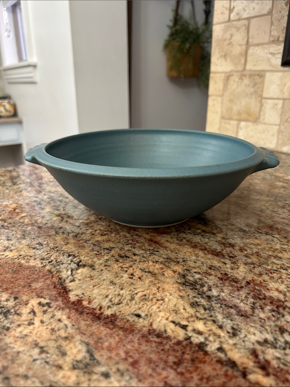 Vintage Pottery Serving Bowl in Matte Blue - Versatile Home Kitchen/Decor